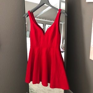 red v-neck dress